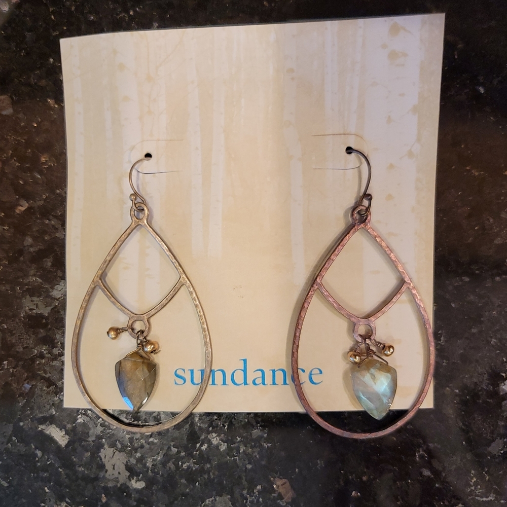Sundance Semiprecious Stone Silver Teardrop Earrings-NEED POLISHING